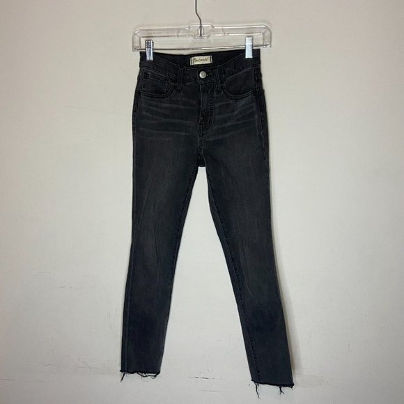 Madewell Roadtripper Skinny Jeans Womens 23 Black Distressed Fringe Raw Hem Pant - Picture 2 of 11